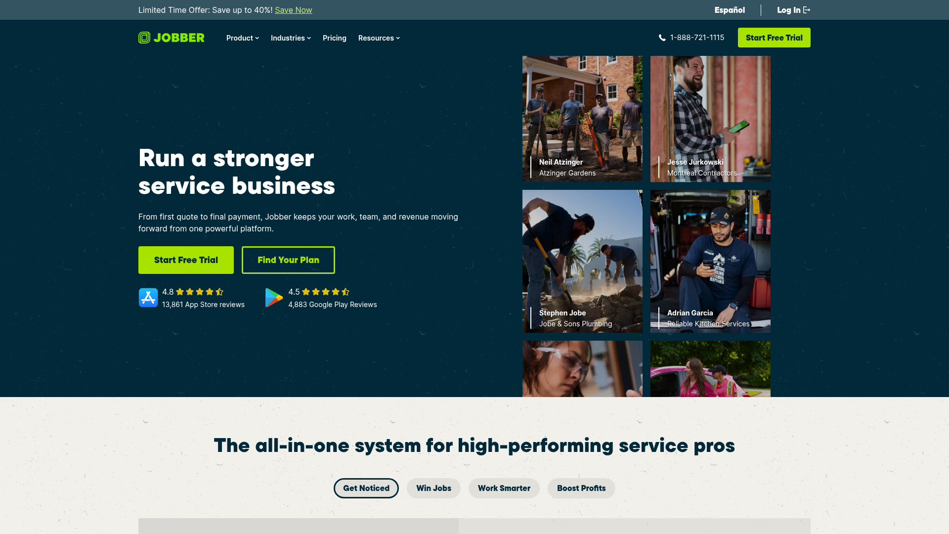 Jobber homepage screenshot