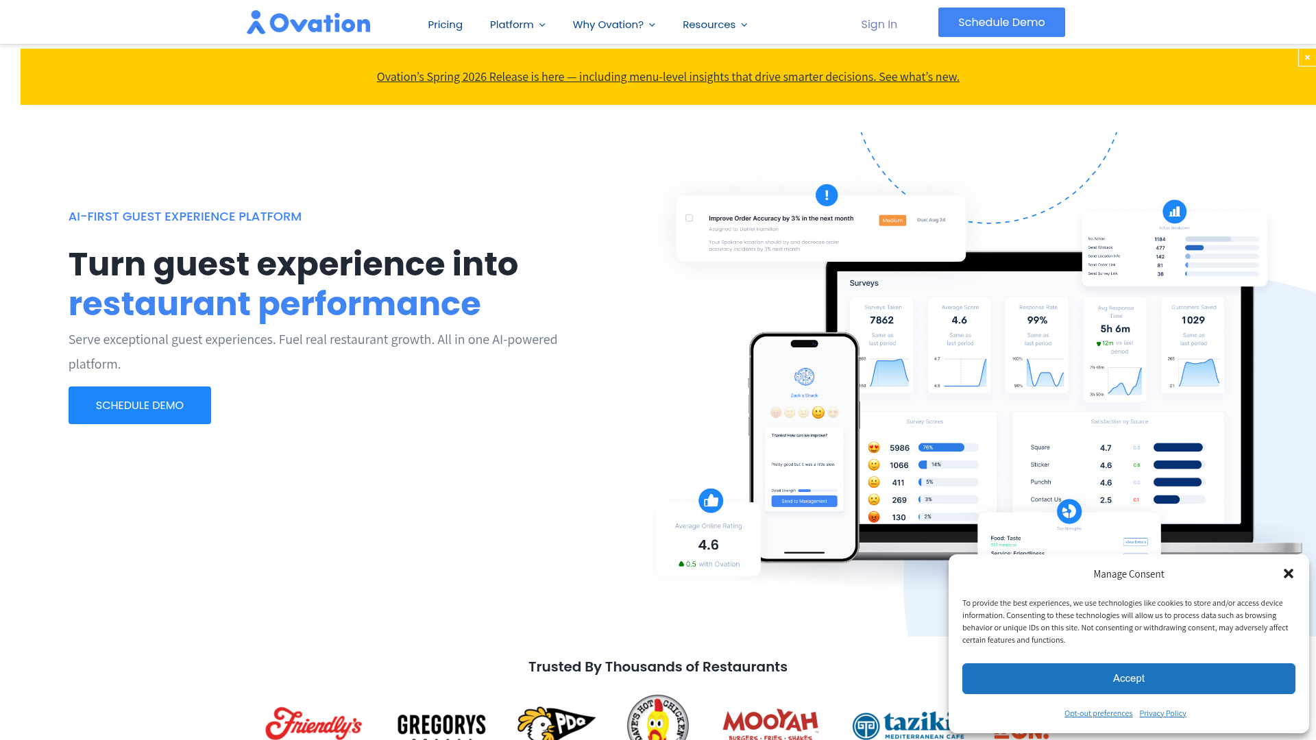 Ovation homepage screenshot